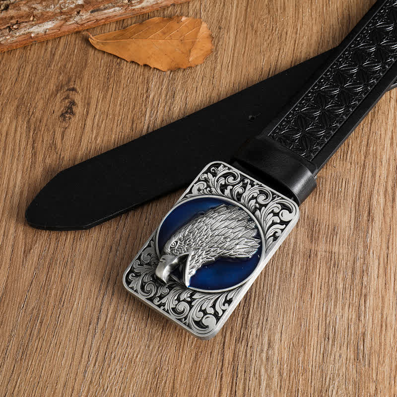 Cinturón de cuero occidental rectangular con cabeza de águila calva para hombre