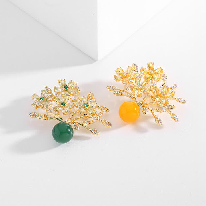 Broche de jarrón con ramo de flores para mujer