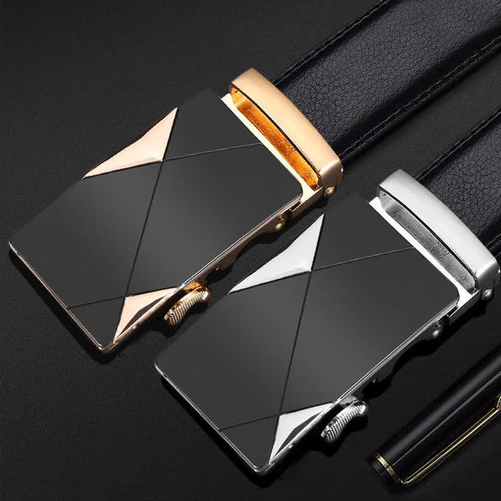 Cinturón de cuero con hebilla automática y relieve de lujo para hombre