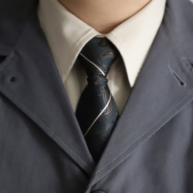 Corbata elegante con cremallera y rayas de cachemira para hombre