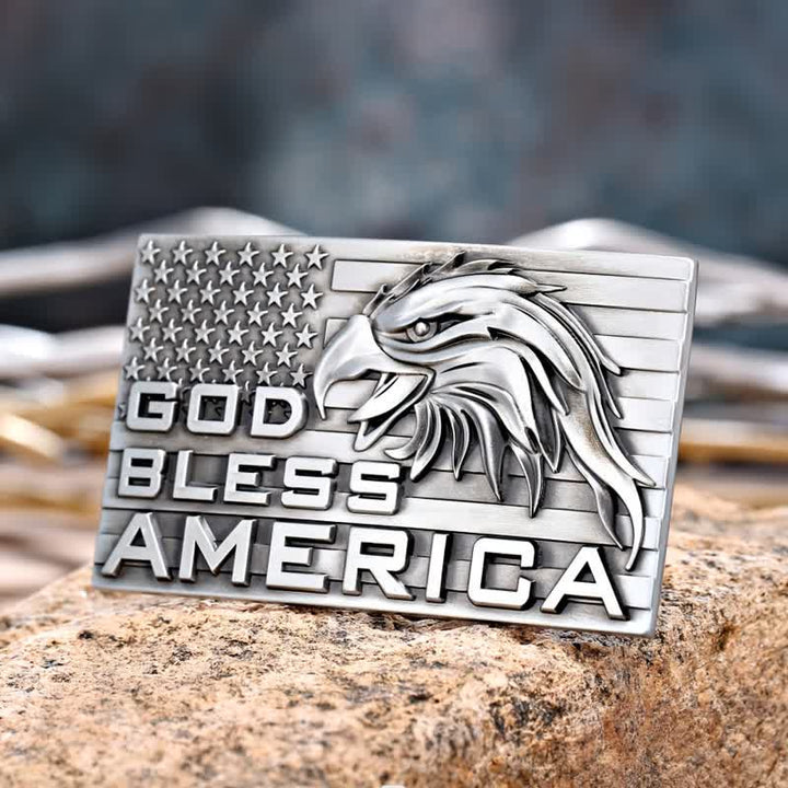 Cinturón de cuero con hebilla de águila God Bless America para hombre, hecho a mano