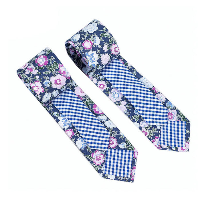 Corbata de hombre con diseño de patchwork floral y cuadros escoceses