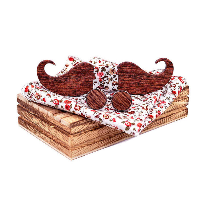 Juego de 3 pajaritas de madera con bigote para caballero