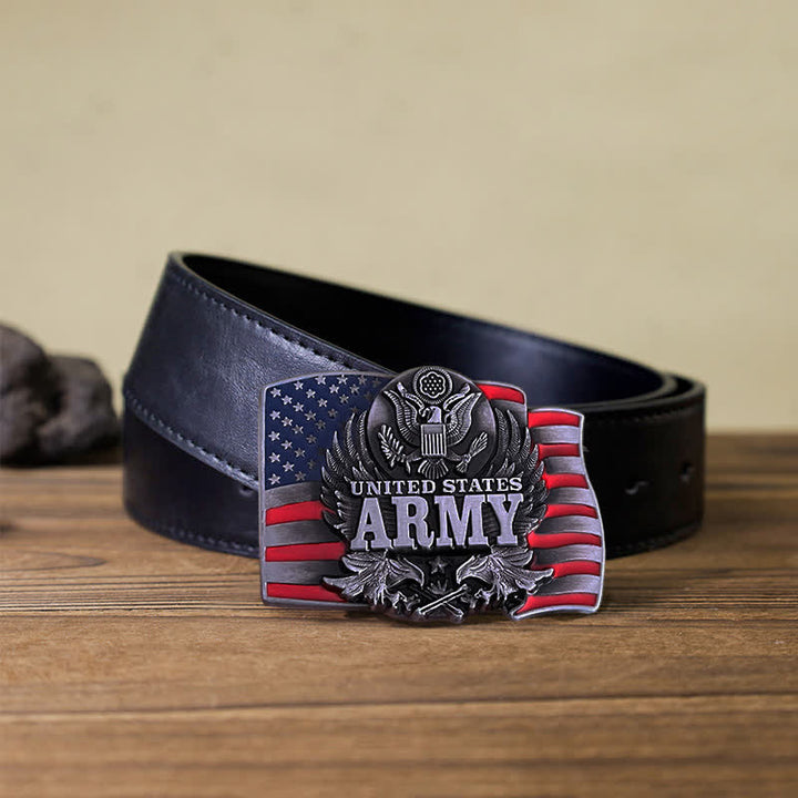 Cinturón de cuero con hebilla del ejército de los Estados Unidos para hombre, hecho a mano