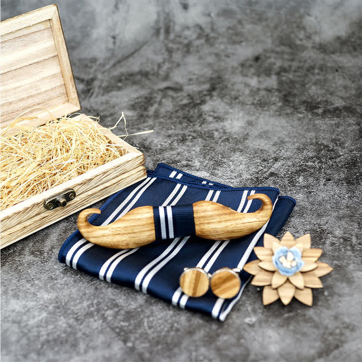 Juego de 4 pajaritas de madera con bigote Burlywood para hombre