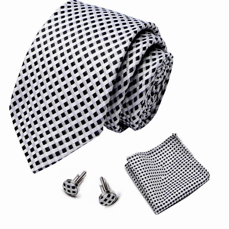 Conjunto de 3 corbatas tejidas a cuadros blancos y negros para hombre