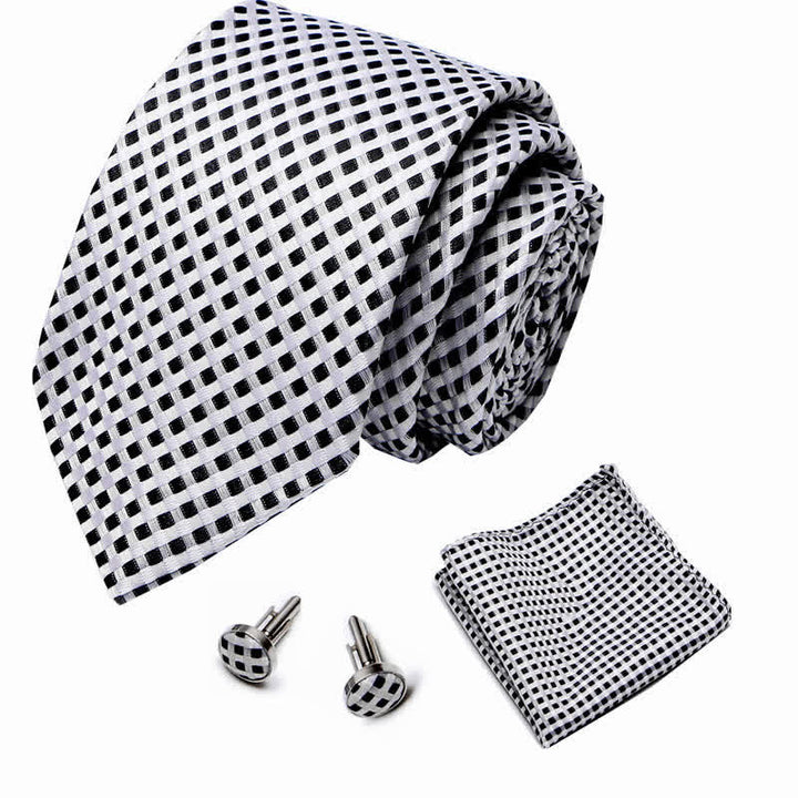 Conjunto de 3 corbatas tejidas a cuadros blancos y negros para hombre