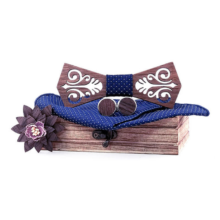 Juego de 4 pajaritas de madera con diseño de flores huecas para hombre