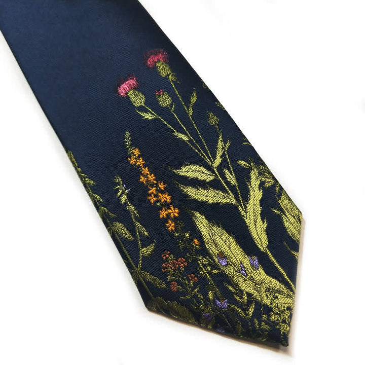 Corbata de hombre azul marino con estampado de flores