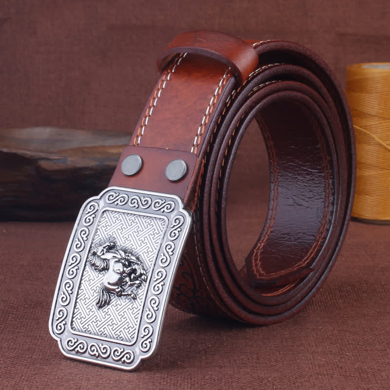 Cinturón de cuero de caballo plateado estilo vaquero étnico para hombre