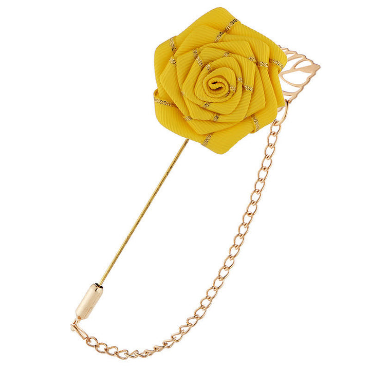 Broche de cadena con camelia floral para hombre