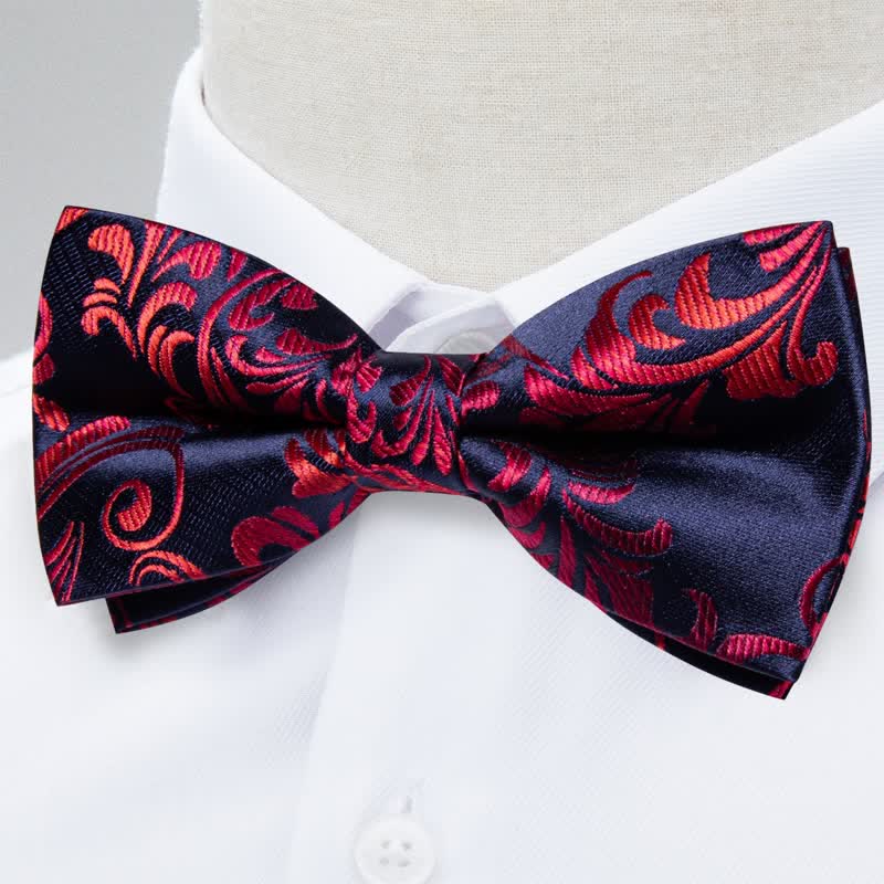 Conjunto de 2 pañuelos de bolsillo con pajarita y estampado floral rojo y azul marino para hombre