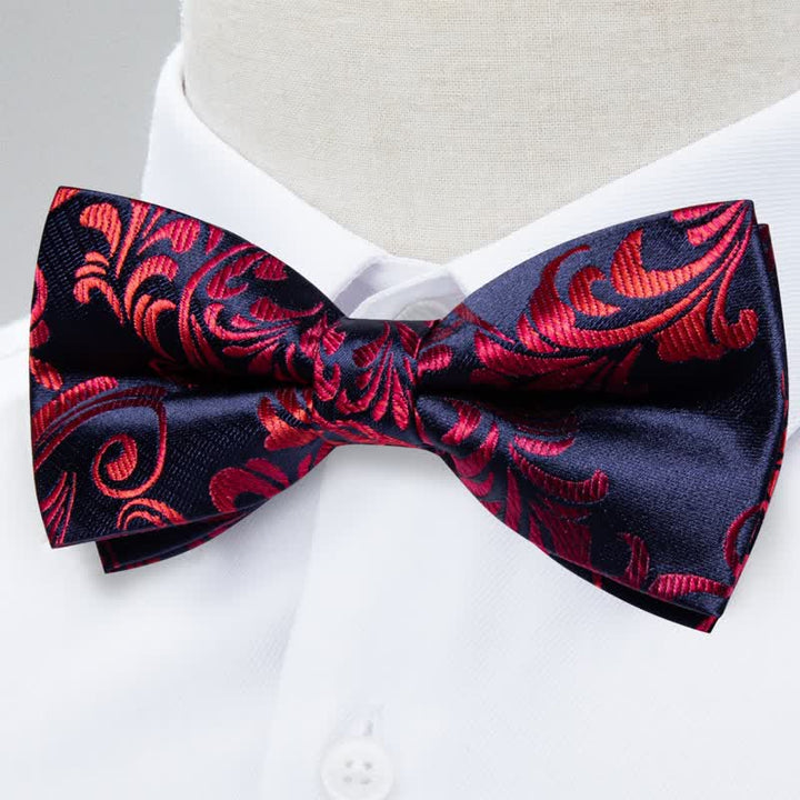 Conjunto de 2 pañuelos de bolsillo con pajarita y estampado floral rojo y azul marino para hombre