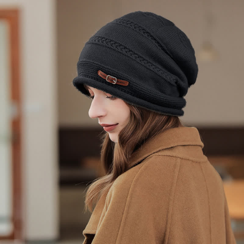 Gorro de invierno plegable de punto afelpado para mujer