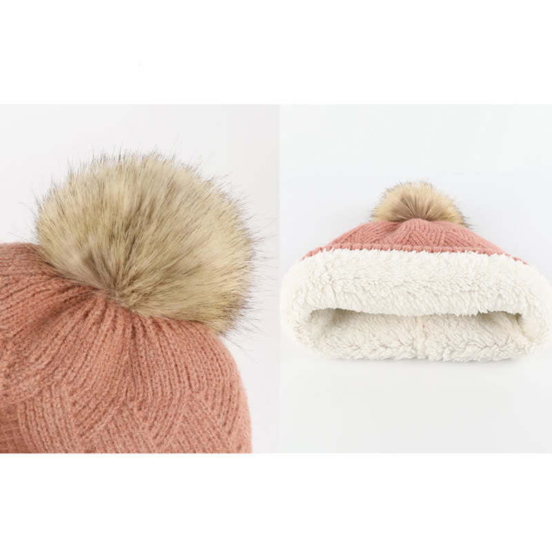 Conjunto de 3 guantes con pantalla táctil y bufanda con pompón tejido para mujer