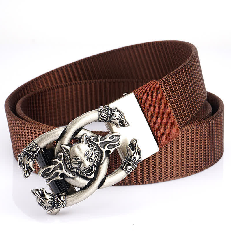 Cinturón de nailon con diseño de lobos feroces en llamas para hombre