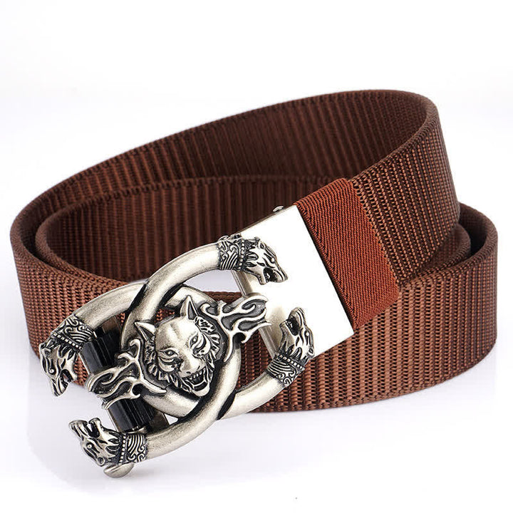 Cinturón de nailon con diseño de lobos feroces en llamas para hombre