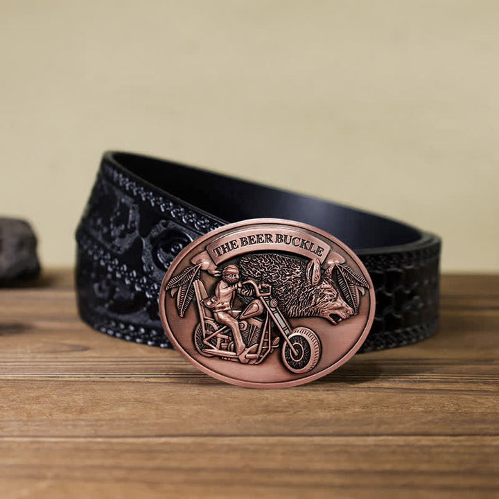 Cinturón de cuero con hebilla para hombre, hecho a mano, con diseño creativo de motocicleta