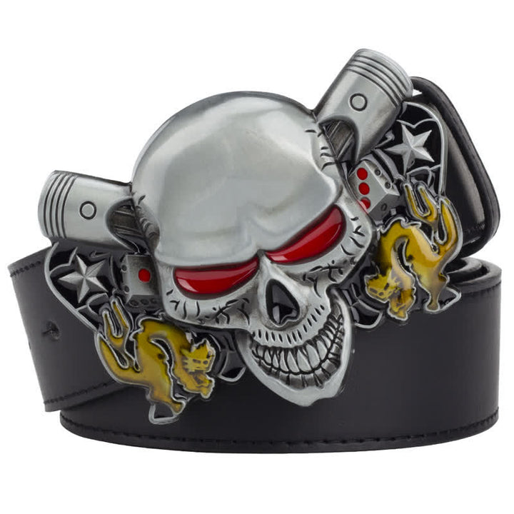 Cinturón de cuero con diseño de calavera, demonio y payaso estilo punk para hombre