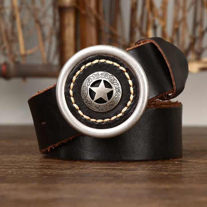 Cinturón de cuero grueso con pentáculo vintage para hombre