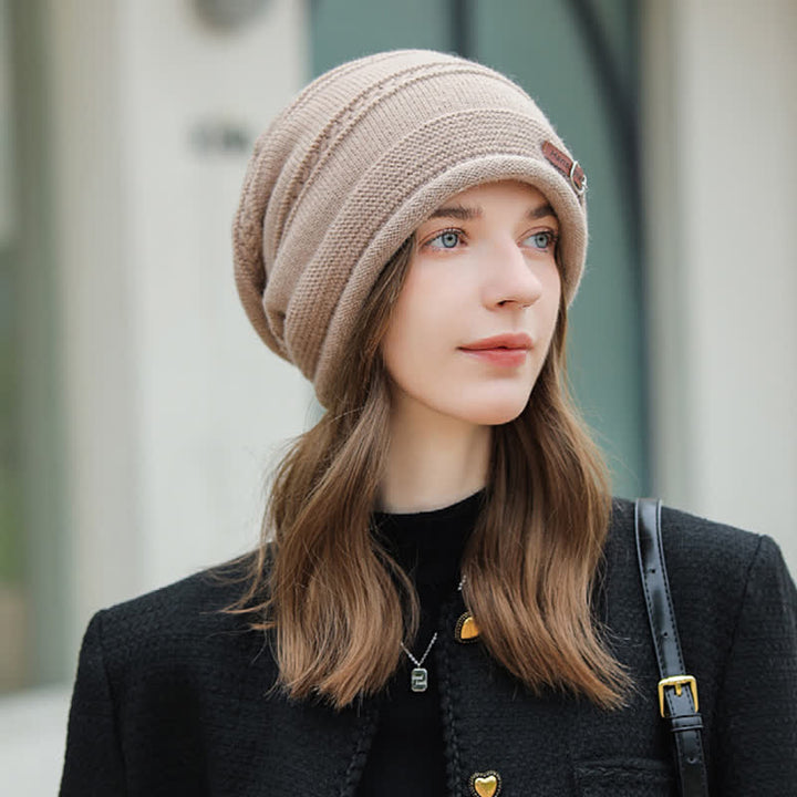 Gorro de invierno plegable de punto afelpado para mujer