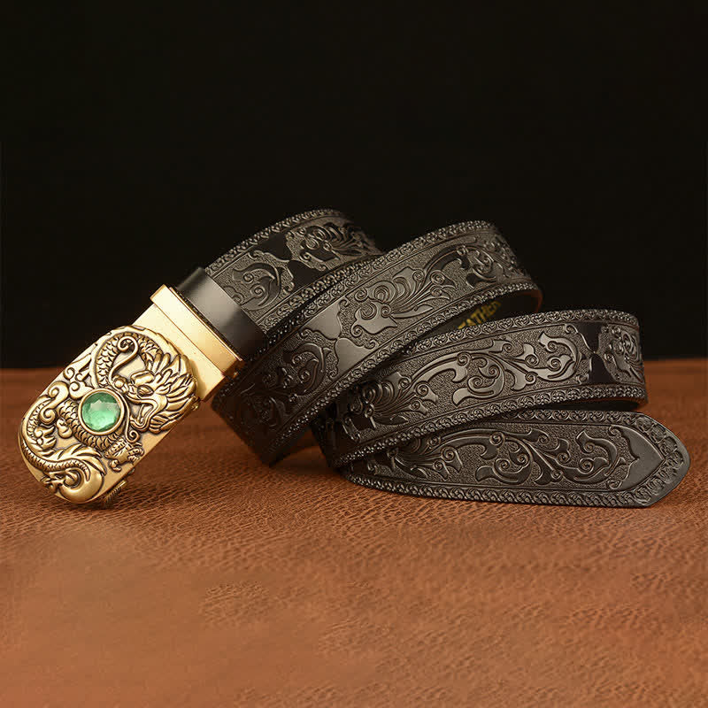 Cinturón de cuero con piedras preciosas y dragón grabado para hombre