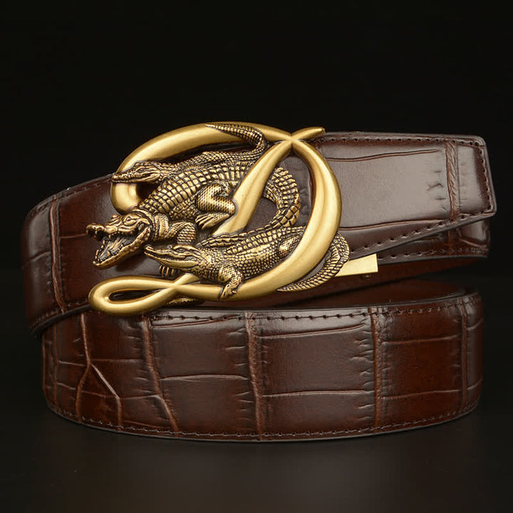 Cinturón de piel con estampado de cocodrilo y hebilla de cocodrilo para hombre
