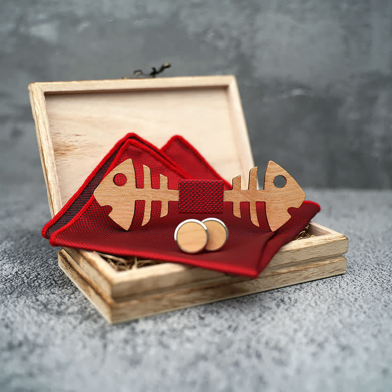 Juego de 3 pajaritas de madera con diseño de espina de pescado para hombre