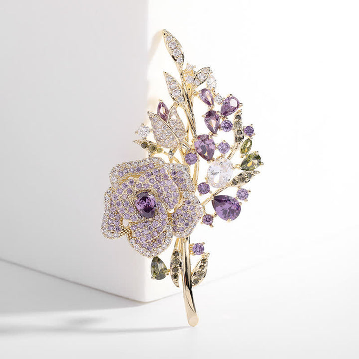 Broche de circonita con ramo de flores rosas para mujer
