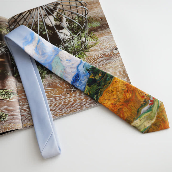 Corbata de hombre con pintura al óleo de campo de trigo