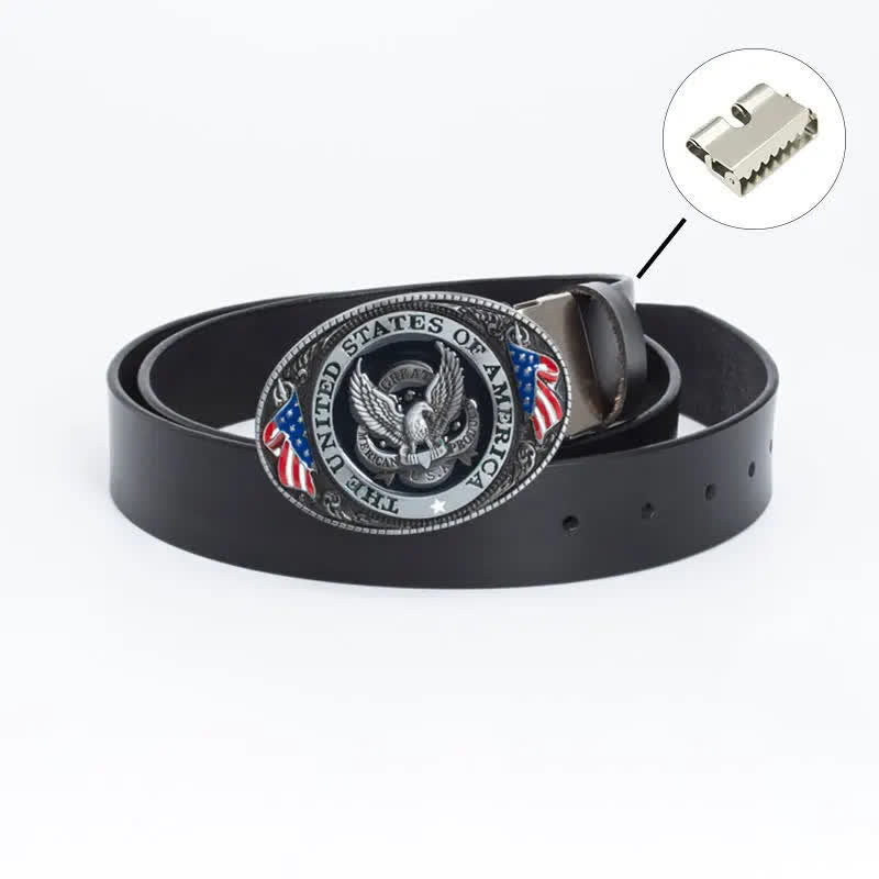 Cinturón de cuero con bandera estadounidense y águila de lujo para hombre