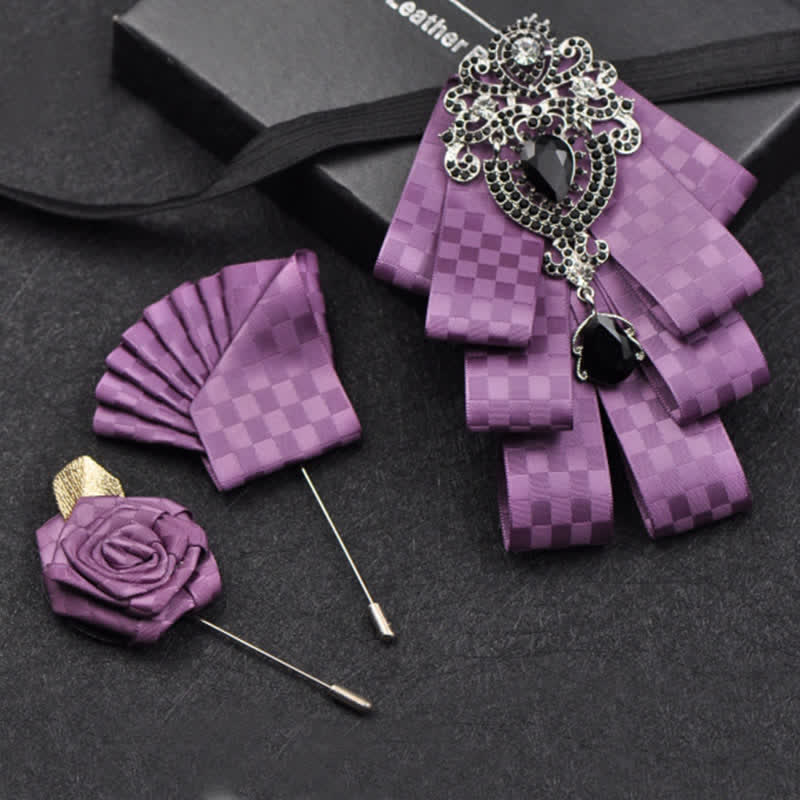 Conjunto de 3 pajaritas con diamantes de imitación negros a cuadros