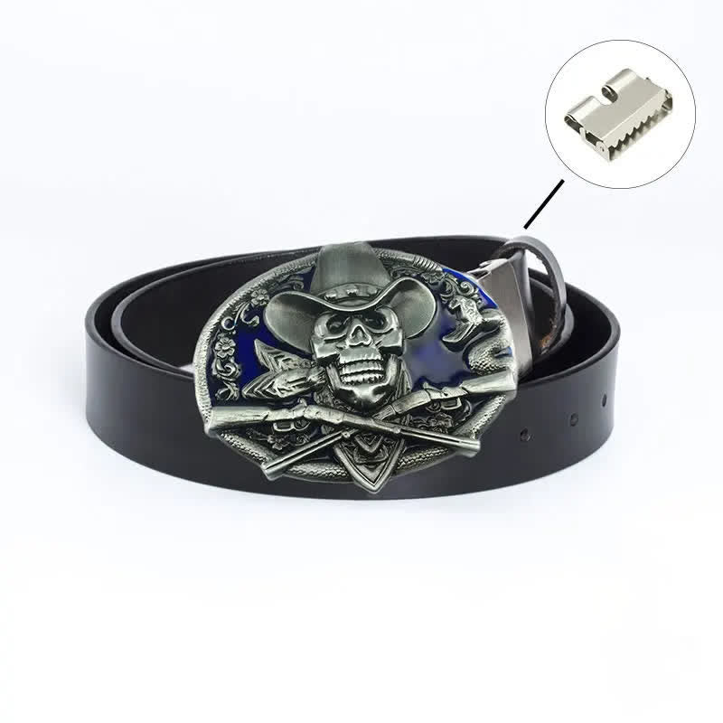 Cinturón de cuero con calavera pirata y pistolas cruzadas para hombre