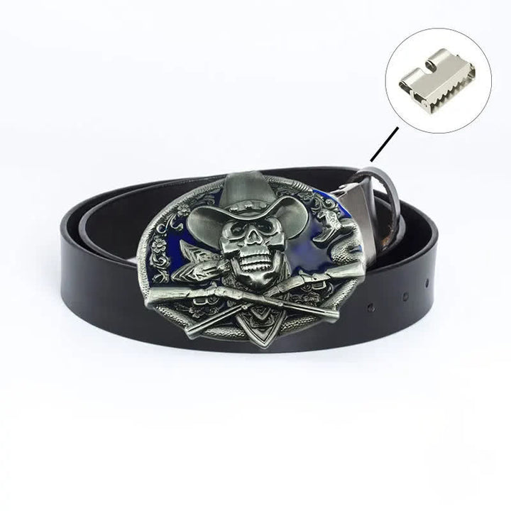 Cinturón de cuero con calavera pirata y pistolas cruzadas para hombre