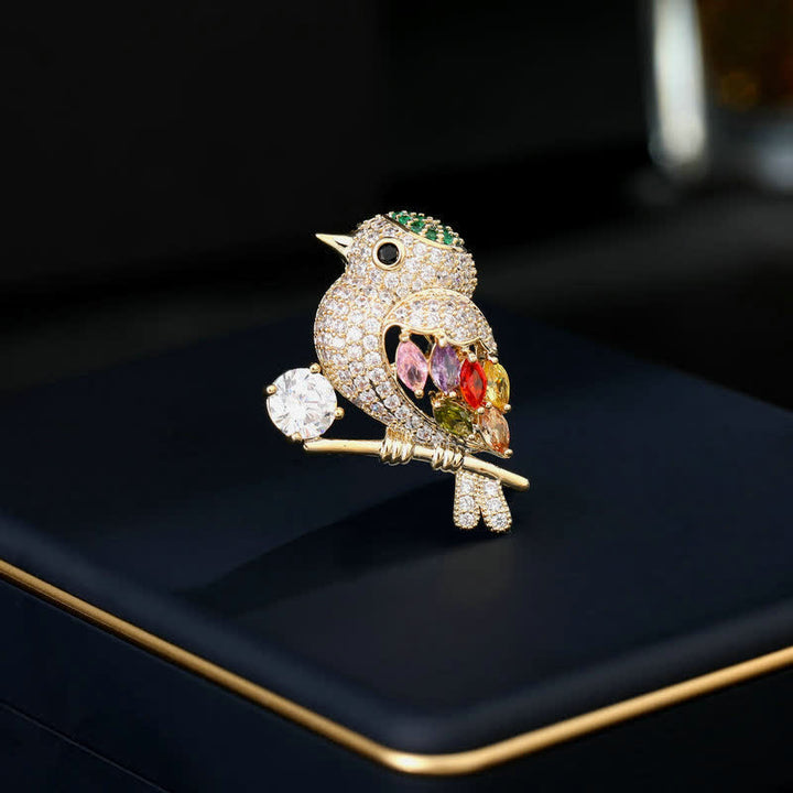 Broche de circonitas con forma de rama de urraca para mujer