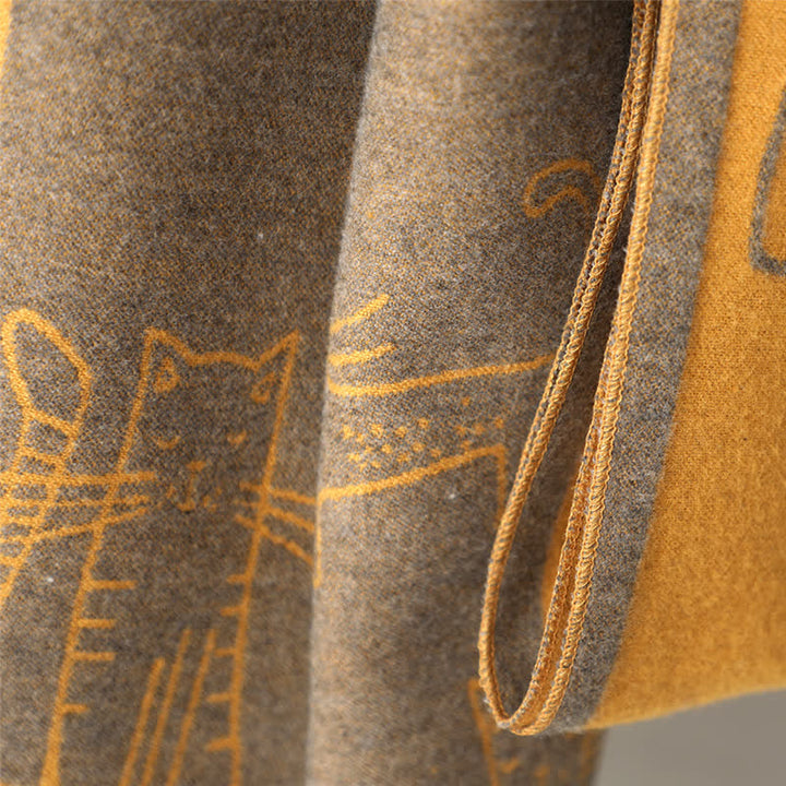 Bufanda tipo chal de doble cara con estampado de gato para mujer