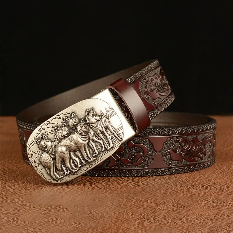 Cinturón de cuero retro para hombre con diseño de lobos