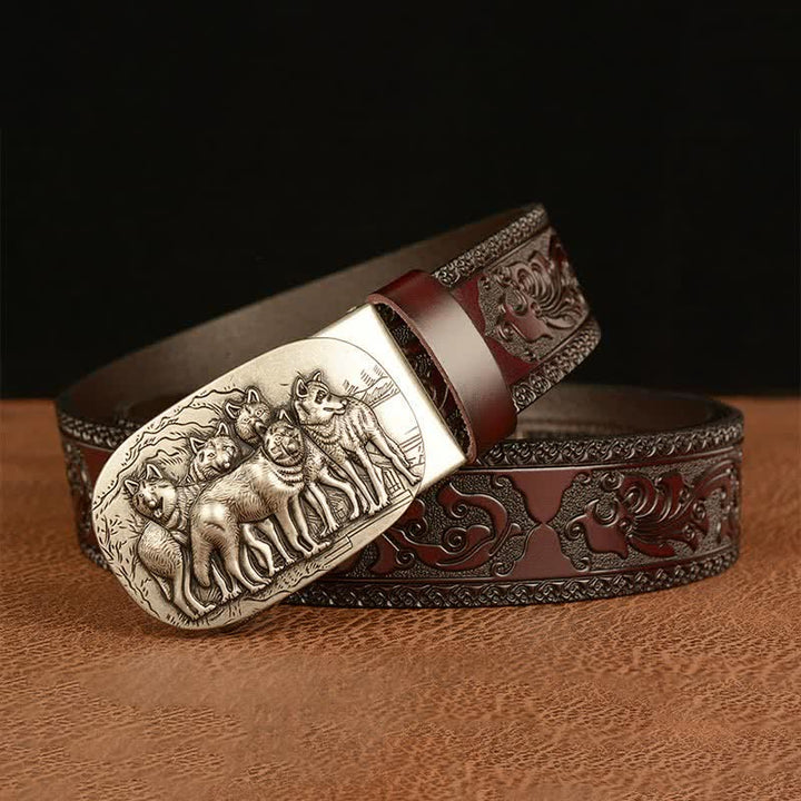 Cinturón de cuero retro para hombre con diseño de lobos