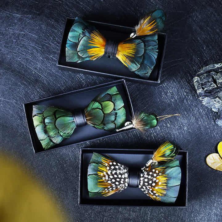 Colección de pajaritas clásicas de plumas verdes