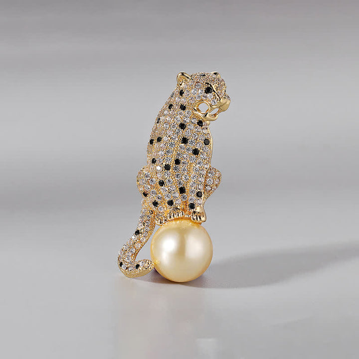 Broche de perlas con forma de pantera jaguar para hombre