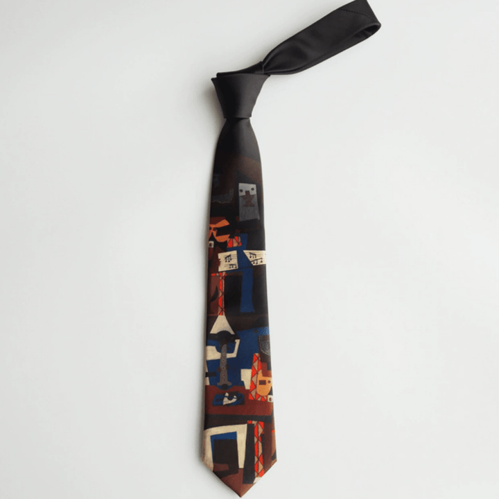 Corbata de hombre negra y roja con tres músicos