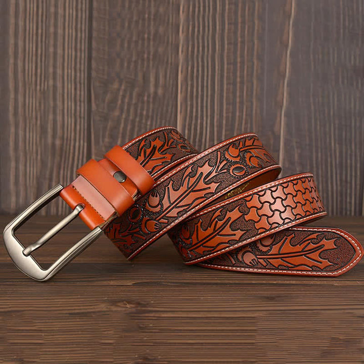Cinturón de cuero con estampado floral en relieve para hombre