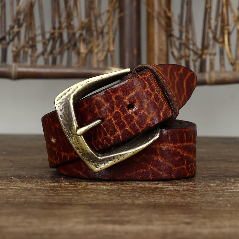 Cinturón de cuero con estampado retro de piel de yak para hombre
