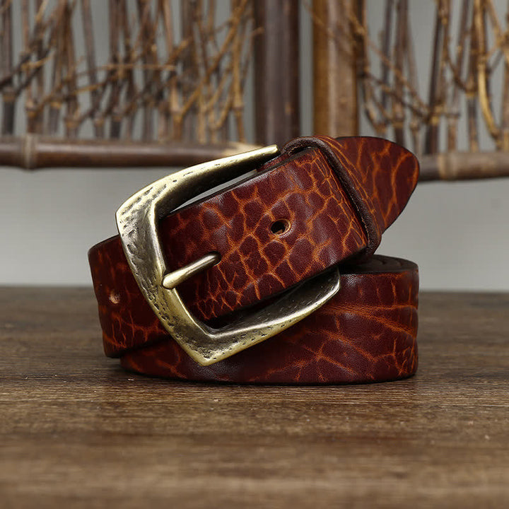 Cinturón de cuero con estampado retro de piel de yak para hombre