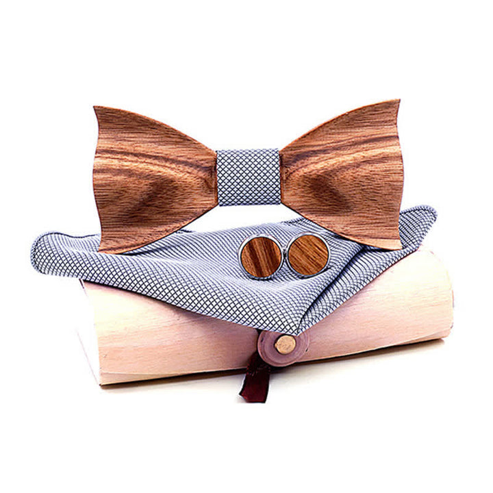 Juego de 3 pajaritas clásicas de madera sencillas para hombre