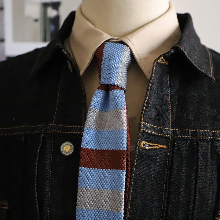 Corbata de punto con rayas horizontales de otoño para hombre