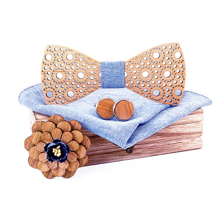 Juego de 4 pajaritas de madera huecas y redondas para hombre.