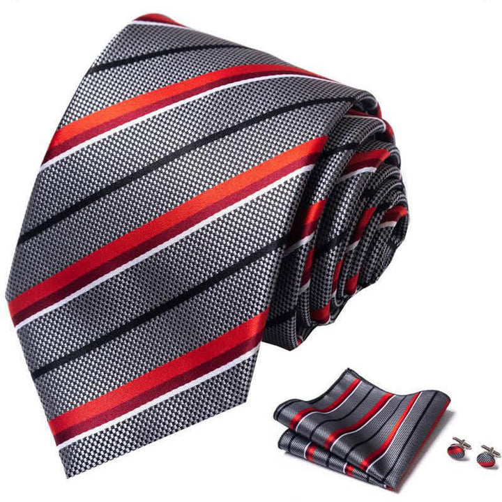 Conjunto de 3 corbatas de rayas grises y rojas para hombre