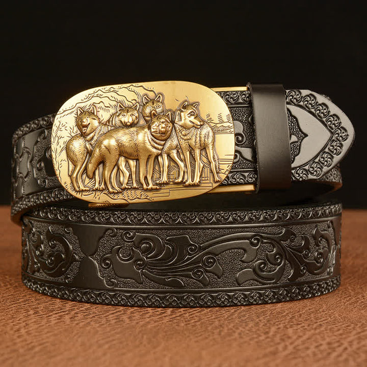 Cinturón de cuero retro para hombre con diseño de lobos
