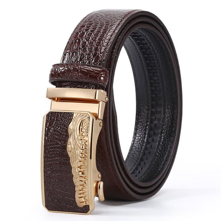 Cinturón de piel con hebilla automática y diseño de cocodrilo para hombre